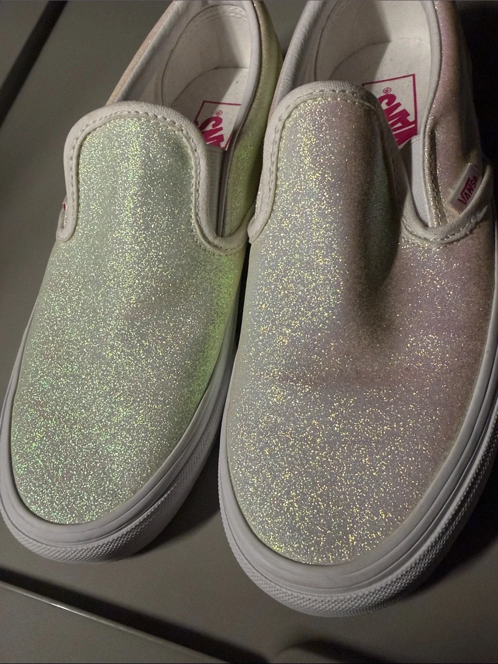 Vans Iridescent Slip-On Sneakers - Pink/White size 8.5 women - Picture 3 of 7